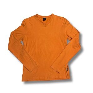 BOSS Hugo Boss Women's Long Sleeve V-Neck Stretch Cotton Top - Orange, Medium
